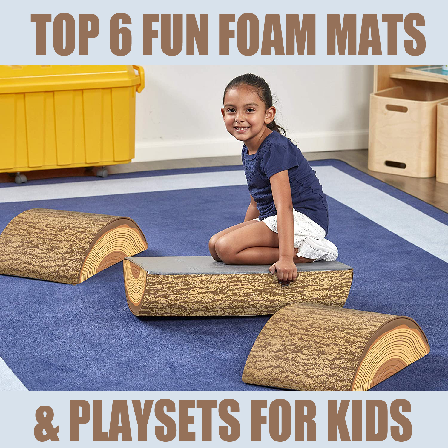 girl on foam log playset